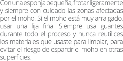 Con una esponja pequeña, frotar ligeramente y siempre con cuidado las zonas afectadas por el moho  Si el moho está mu   