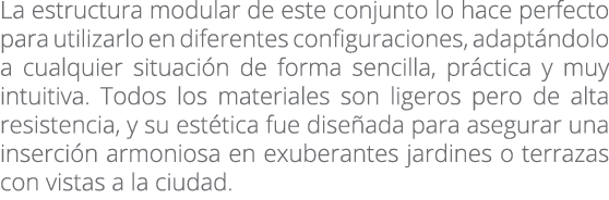 La estructura modular de este conjunto lo hace perfecto para utilizarlo en diferentes configuraciones, adaptándolo a    