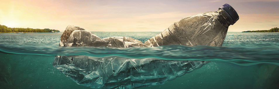 Plastic water bottles pollution in ocean (Environment concept)