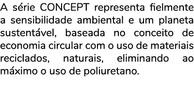 A série CONCEPT representa fielmente a sensibilidade ambiental e um planeta sustentável, baseada no conceito de econo   