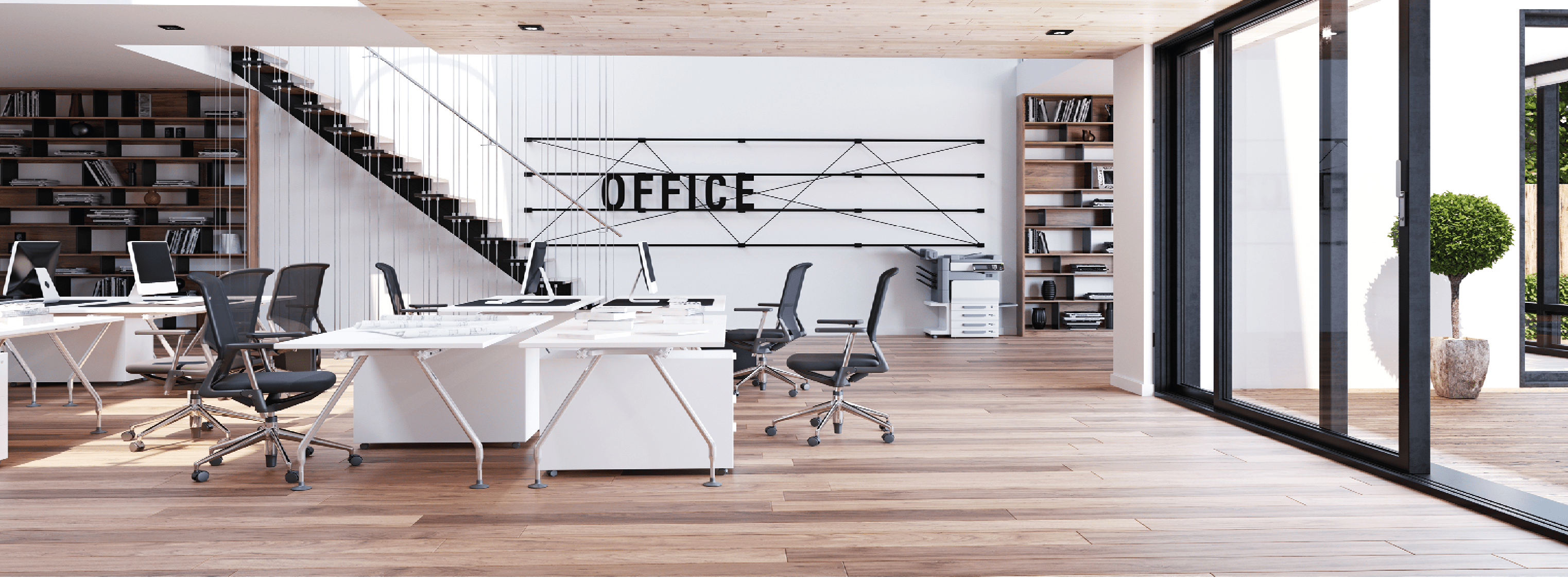 modern office interior design concept. 3d rendering idea