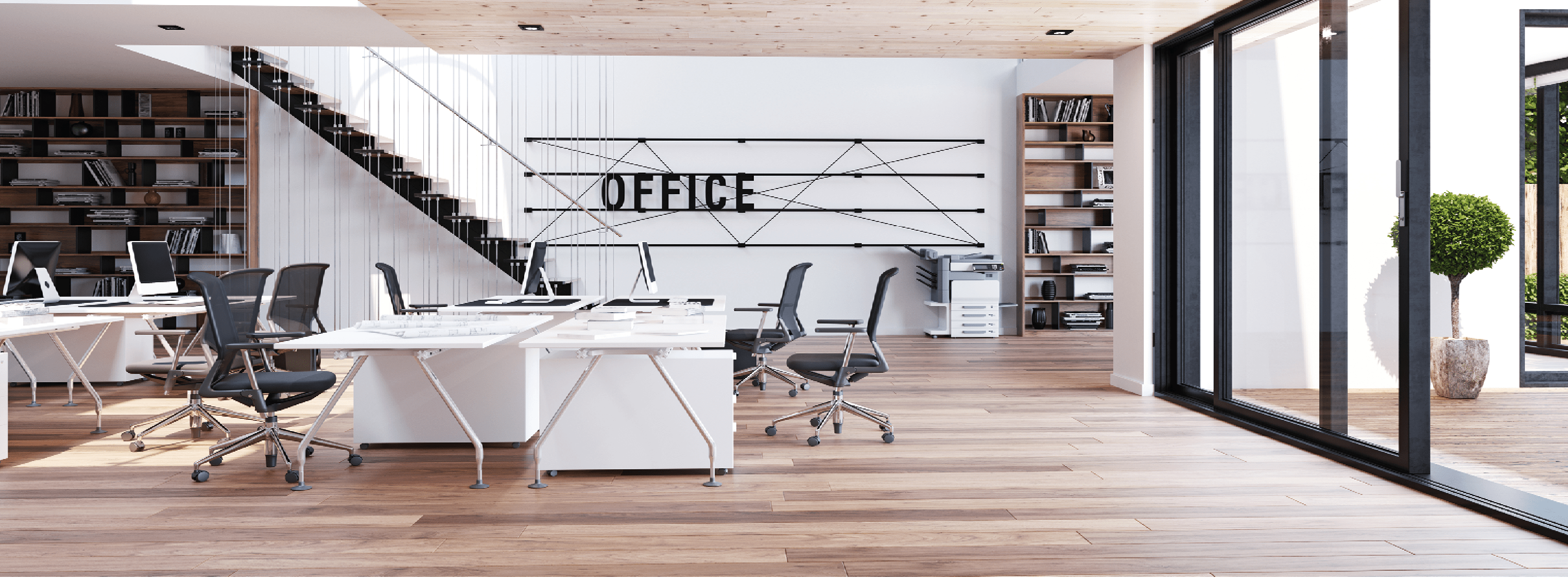 modern office interior design concept  3d rendering idea
