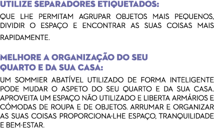 Utilize separadores etiquetados: que lhe permitam agrupar objetos mais pequenos, dividir o espaço e encontrar as suas   