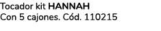 Tocador kit HANNAH Con 5 cajones. C d. 110215 