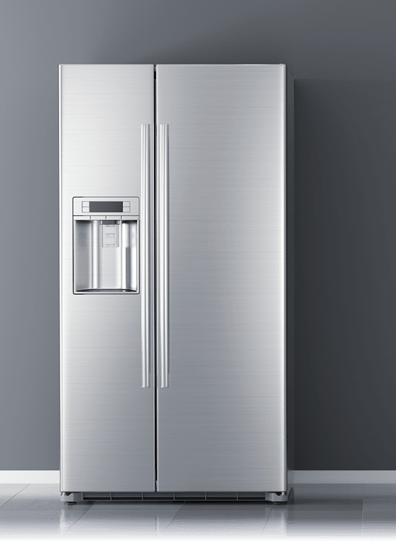 Modern side by side Stainless Steel Refrigerator. Fridge Freezer Isolated on a White Background. 3d rendering