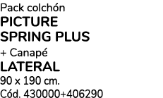 Pack colch n PICTURE SPRING PLUS + Canap lATERAL 90 x 190 cm. C d. 430000+406290