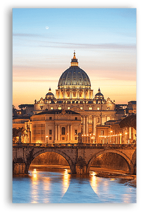 Rome, Italy - April 13, 2013 : St. Peter's Basilica in Vatican City and Ponte Sant Angelo in evening.