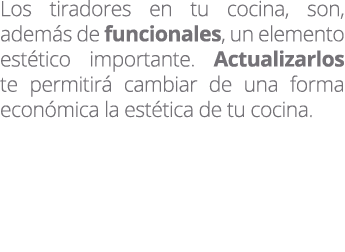 Los tiradores en tu cocina, son, adem s de funcionales, un elemento est tico importante. Actualizarlos te permitir c...