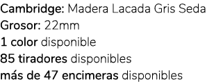 Cambridge: Madera Lacada Gris Seda Grosor: 22mm 1 color disponible 85 tiradores disponibles m s de 47 encimeras dispo...
