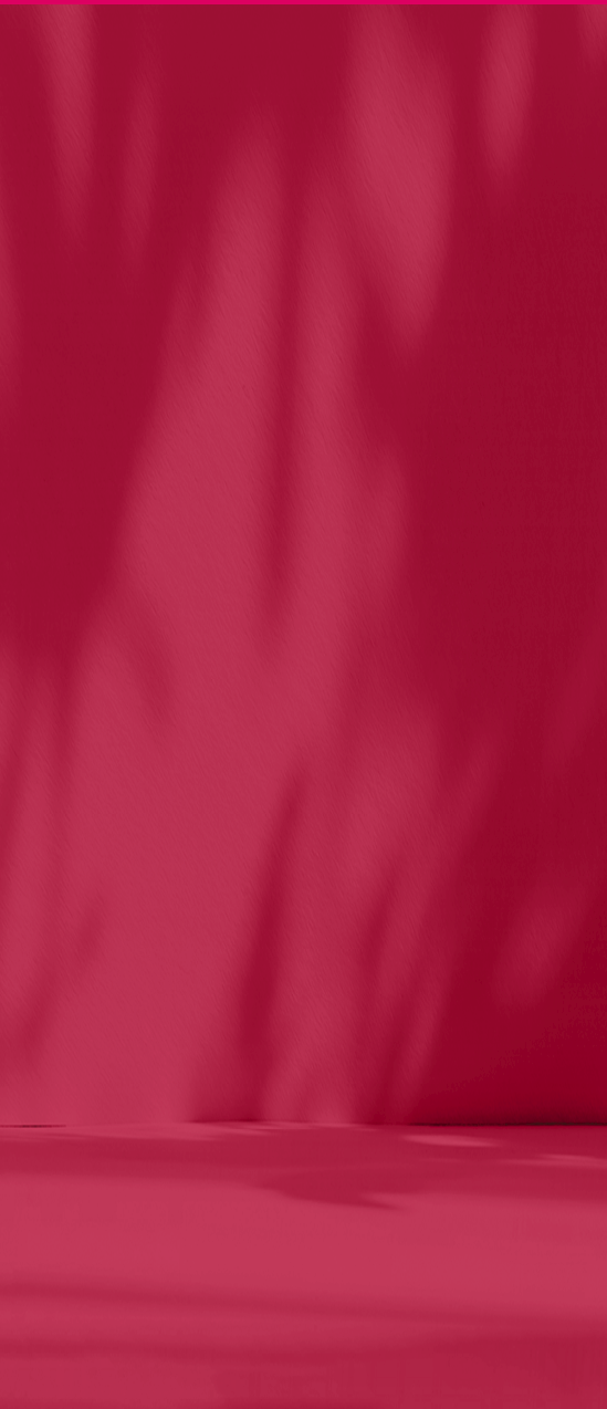 Abstract gradient blue studio background for product presentation. Empty room with shadows of window and flowers and palm leaves . 3d room with copy space. Trendy Color of the Year 2023 viva magenta