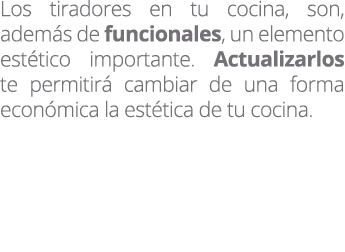 Los tiradores en tu cocina, son, adem s de funcionales, un elemento est tico importante. Actualizarlos te permitir c...