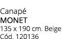 Canap MONET 135 x 190 cm. Beige C d. 120136