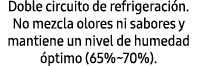 Doble circuito de refrigeraci n. No mezcla olores ni sabores y mantiene un nivel de humedad ptimo (65%~70%).