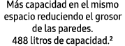 M s capacidad en el mismo espacio reduciendo el grosor de las paredes. 488 litros de capacidad.²