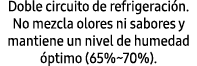 Doble circuito de refrigeraci n. No mezcla olores ni sabores y mantiene un nivel de humedad ptimo (65%~70%).