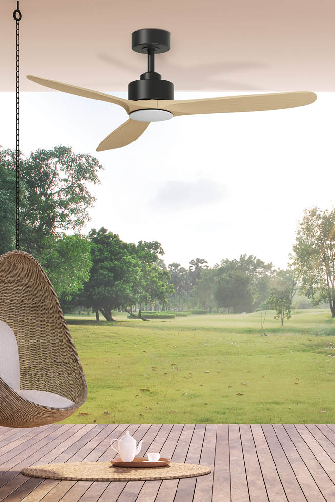 Wooden terrace with morning garden view 3d render, There are wooden floor,Decorate with rattan egg shaped chair,looking out over the large lawn.