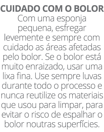 CUIDADO COM O BOLOR Com uma esponja pequena, esfregar levemente e sempre com cuidado as reas afetadas pelo bolor. Se...
