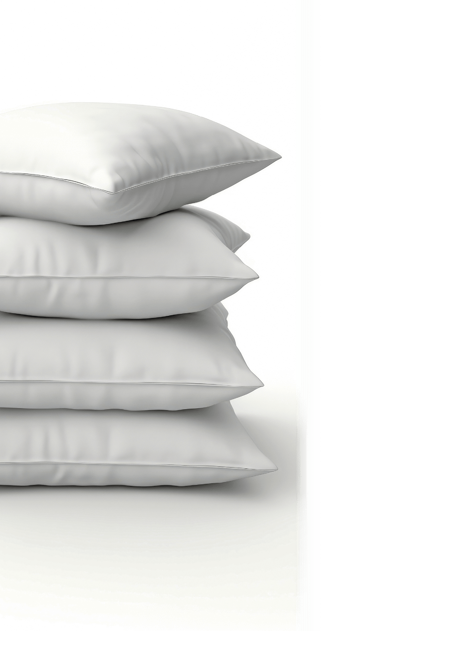 Stack of pillows on white background.