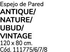 Espejo de Pared ANTIQUE/ NATURE/ UBUD/ VINTAGE 120 x 80 cm. C d. 111775/6/7/8