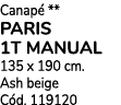 Canap ** PARIS 1T MANUAL 135 x 190 cm. Ash beige C d. 119120