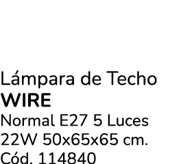 L mpara de Techo WIRE Normal E27 5 Luces 22W 50x65x65 cm. C d. 114840