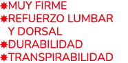 ￼MUY FIRME ￼REFUERZO LUMBAR ￼Y DORSAL ￼DURABILIDAD ￼TrANSPIRABILIDAD