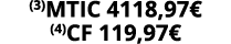 (3)MTIC 4118,97€ (4)CF 119,97€