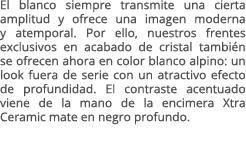 El blanco siempre transmite una cierta amplitud y ofrece una imagen moderna y atemporal. Por ello, nuestros frentes e...