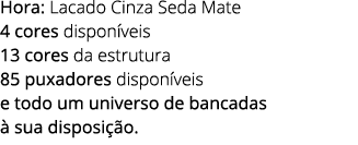 Hora: Lacado Cinza Seda Mate 4 cores dispon veis 13 cores da estrutura 85 puxadores dispon veis e todo um universo de...