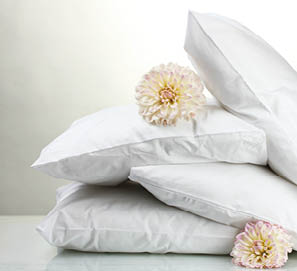 pillows and flowers, on grey background