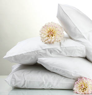 pillows and flowers, on grey background