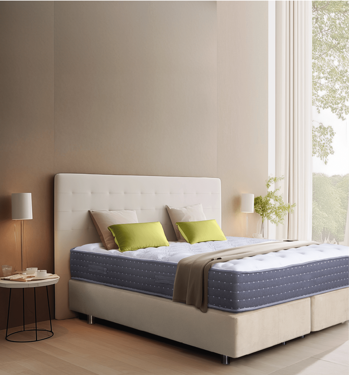 White mattress with by soft pillows.