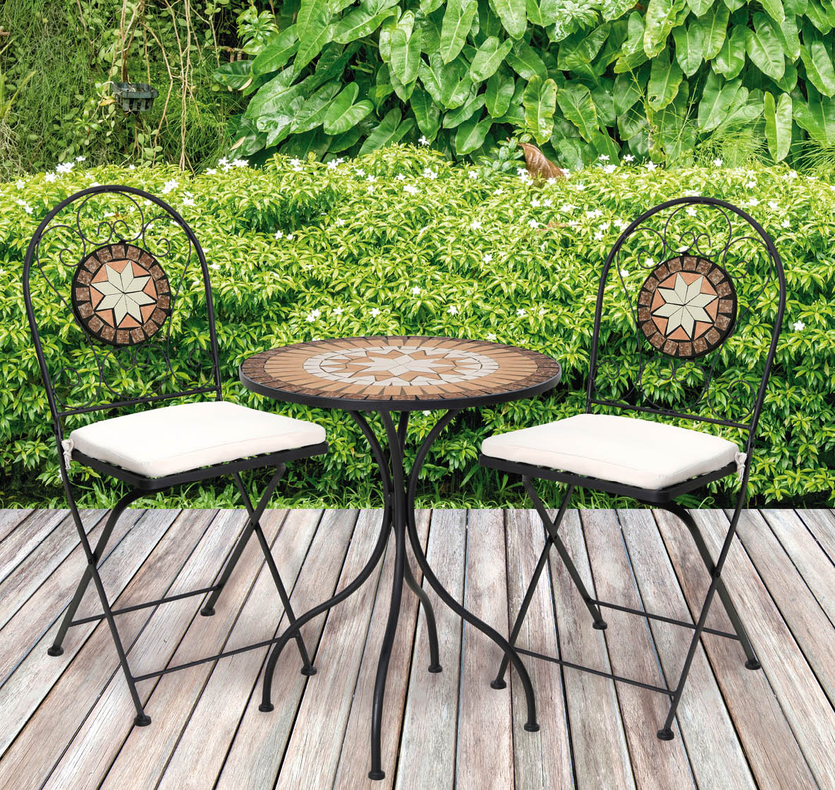 Wooden decking and plant garden decorative.