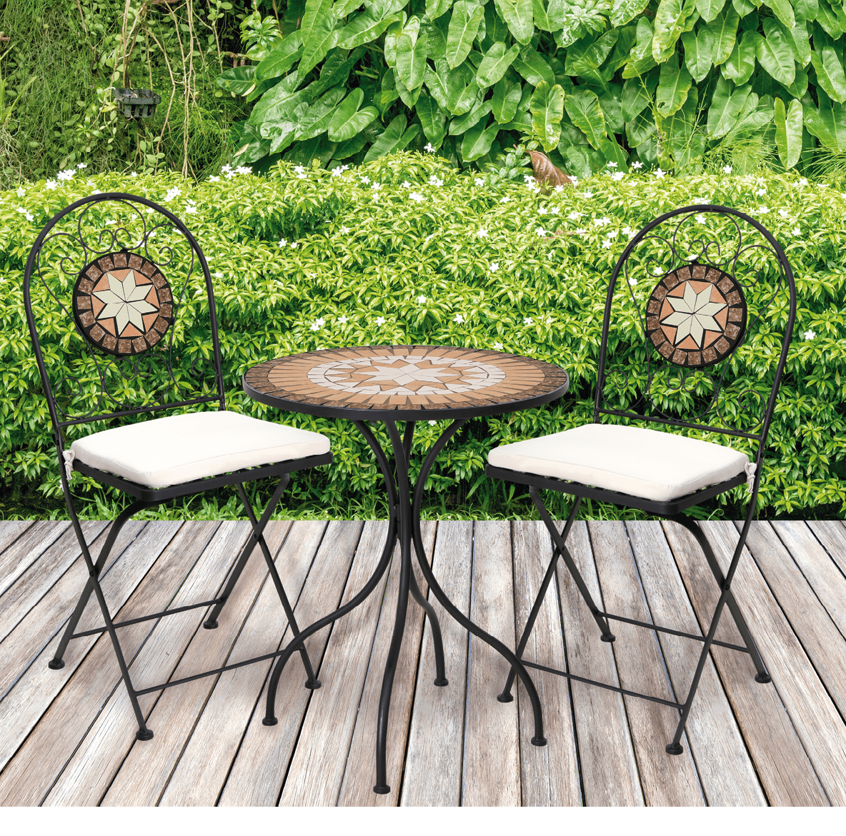 Wooden decking and plant garden decorative.