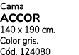 Cama ACCOR 140 x 190 cm. Color gris. C d. 124080