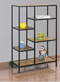 A black shelf with a bird figurine and a bowl on it. AI generated content