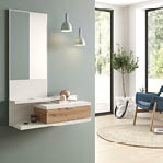 A bathroom with a mirror and a sink. AI generated content