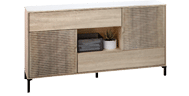 A wooden cabinet with a potted plant and a small shelf inside. AI generated content