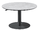 A round table with a black base and a white top. AI generated content