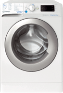 A white washing machine with a glass door. AI generated content