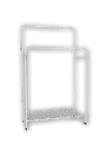 A white metal shelf with a metal rack. AI generated content