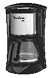 A black and silver coffee maker with a clear glass carafe. AI generated content