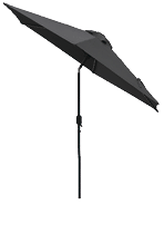 A black umbrella is open and standing upright. AI generated content
