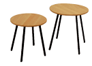 Two wooden stools with black legs and round tops. AI generated content