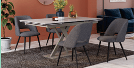 A dining room with a table, chairs, and a potted plant. AI generated content