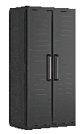 A black cabinet with a silver handle. AI generated content