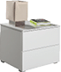 A white filing cabinet with a drawer and a book on top. AI generated content