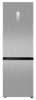 A large, metallic refrigerator with a black door. AI generated content