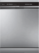 A stainless steel dishwasher with a silver door. AI generated content