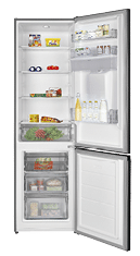 A refrigerator with a variety of food items inside. AI generated content